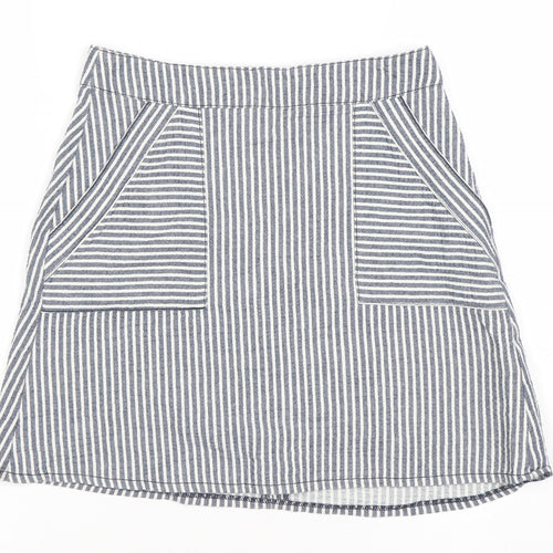 Women’s Blue Striped A-Line Cotton Skirt XS Knee Length Casual