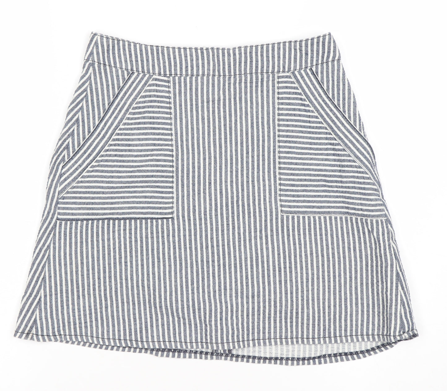 Women’s Blue Striped A-Line Cotton Skirt XS Knee Length Casual