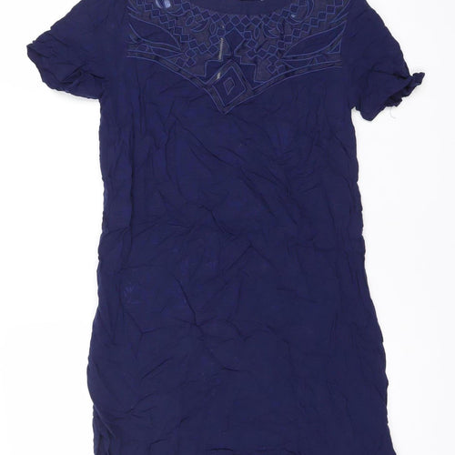 Warehouse Womens Blue Size 8 Embroidered Shift Dress