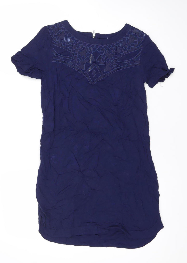 Warehouse Womens Blue Size 8 Embroidered Shift Dress