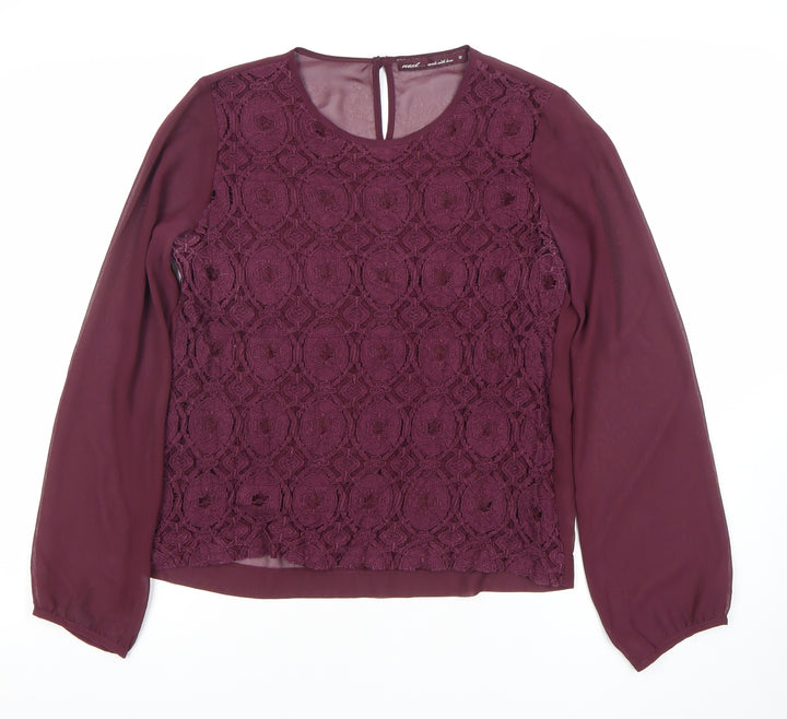 Next Women Purple Lace Long Sleeve Petite Blouse Size 12