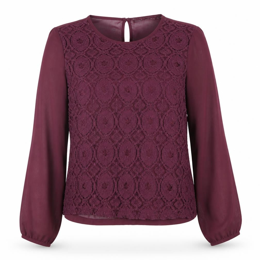 Next Women Purple Lace Long Sleeve Petite Blouse Size 12