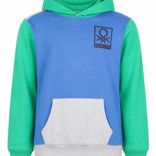 Benetton Boys Blue Green Grey Pullover Hoodie 10-11 Years Logo Casual