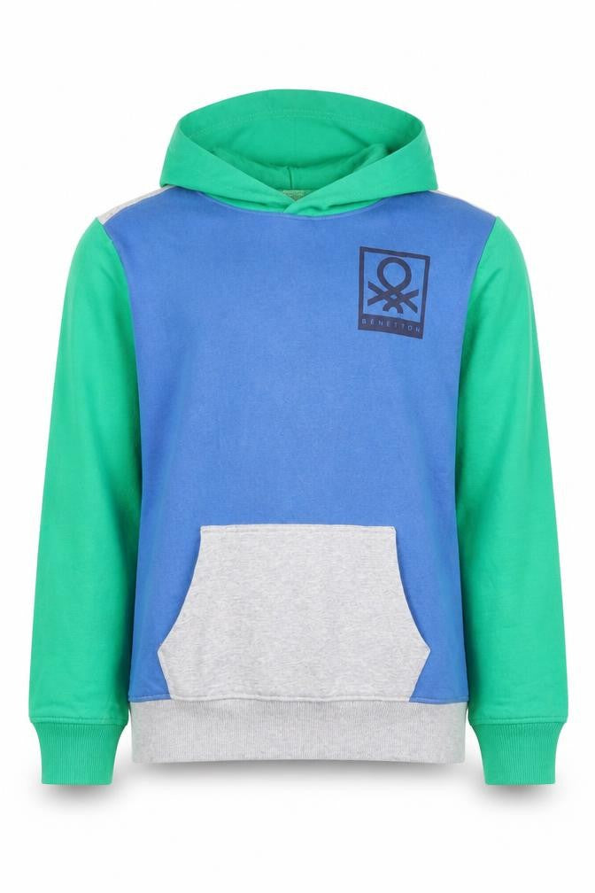 Benetton Boys Blue Green Grey Pullover Hoodie 10-11 Years Logo Casual