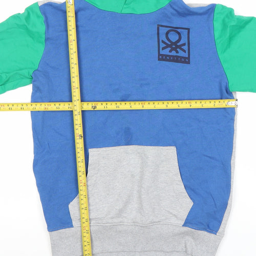 Benetton Boys Blue Green Grey Pullover Hoodie 10-11 Years Logo Casual