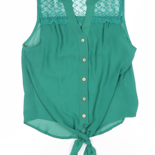 Milletts Women Green Sleeveless Button Blouse Tunic Size S
