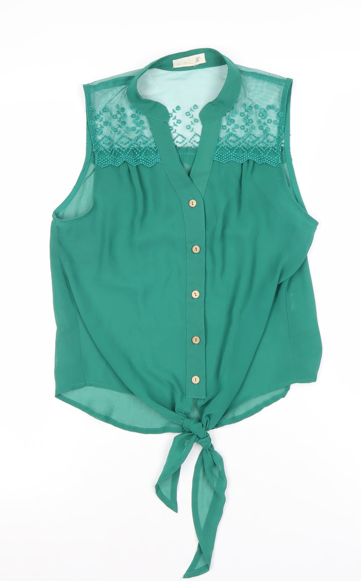 Milletts Women Green Sleeveless Button Blouse Tunic Size S