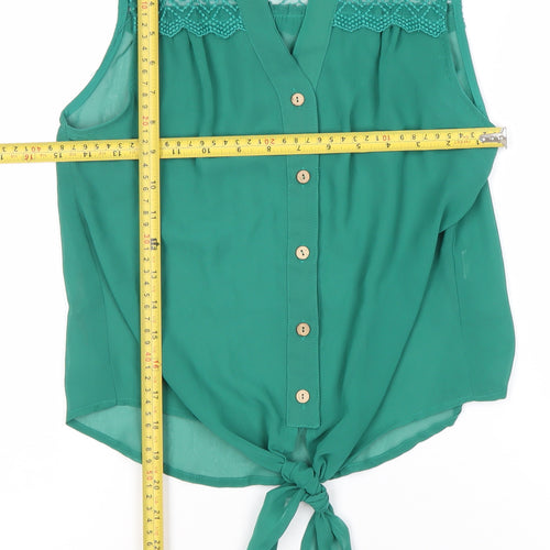 Milletts Women Green Sleeveless Button Blouse Tunic Size S