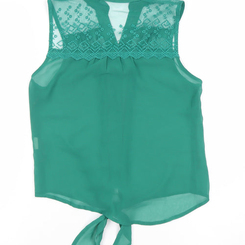 Milletts Women Green Sleeveless Button Blouse Tunic Size S