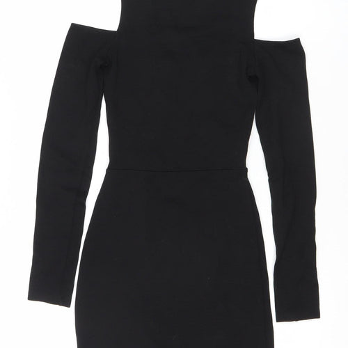 H&M Divided Women’s Black Bodycon Mini Dress Size 6 Lace Up Long Sleeve