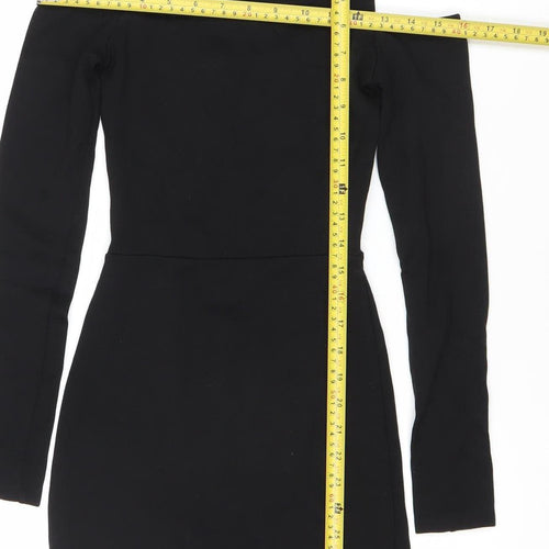 H&M Divided Women’s Black Bodycon Mini Dress Size 6 Lace Up Long Sleeve