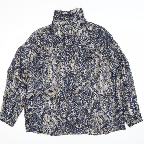 Planet Womens Blue Animal Print Collared Blouse Size 18