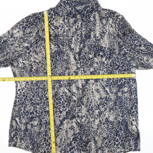 Planet Womens Blue Animal Print Collared Blouse Size 18