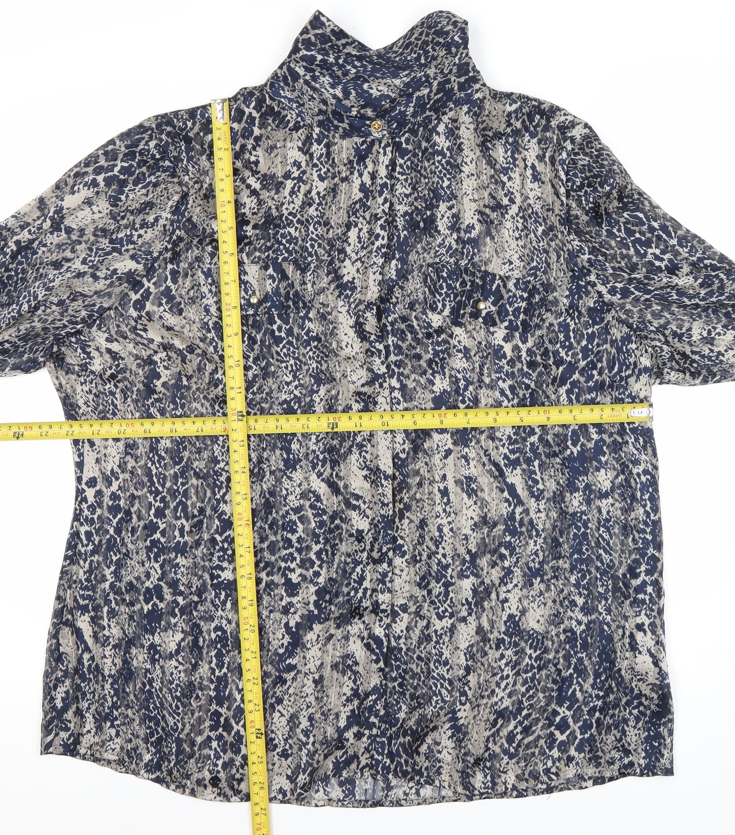 Planet Womens Blue Animal Print Collared Blouse Size 18