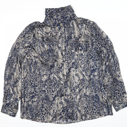 Planet Womens Blue Animal Print Collared Blouse Size 18