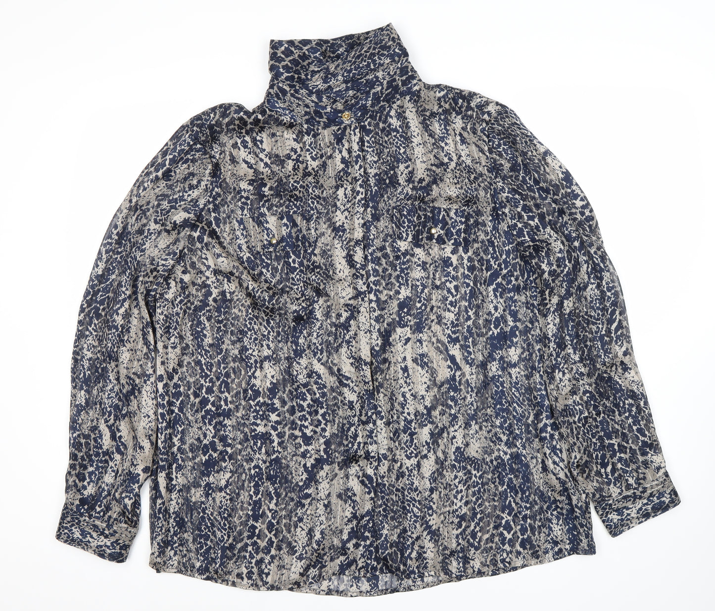 Planet Womens Blue Animal Print Collared Blouse Size 18