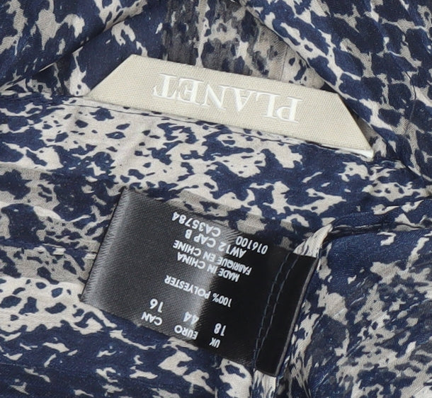 Planet Womens Blue Animal Print Collared Blouse Size 18