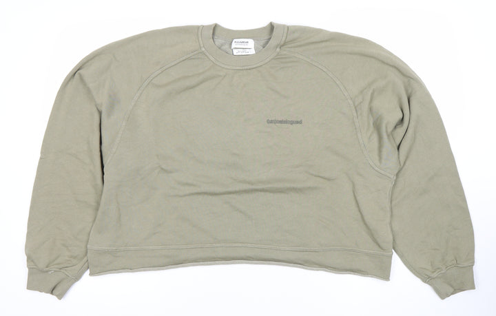 Pull&Bear Women’s Green Sweatshirt M Cotton Blend Casual Crew Neck