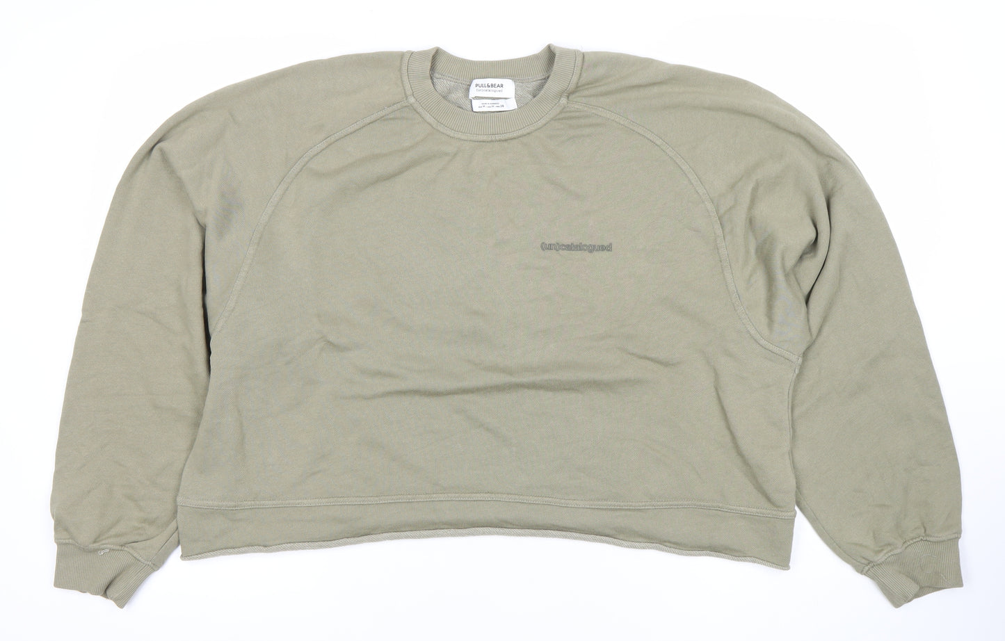 Pull&Bear Women’s Green Sweatshirt M Cotton Blend Casual Crew Neck