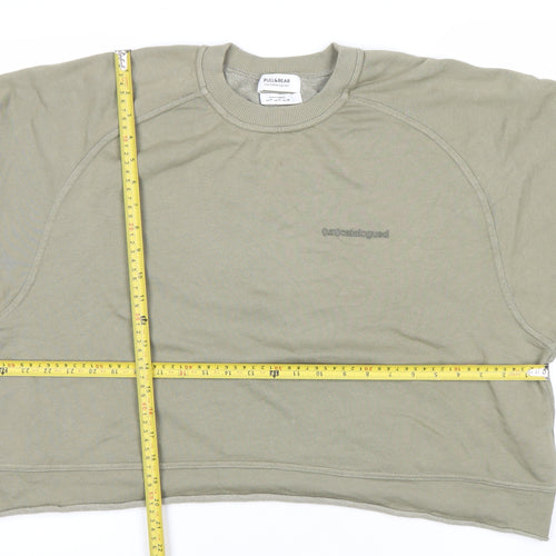 Pull&Bear Women’s Green Sweatshirt M Cotton Blend Casual Crew Neck