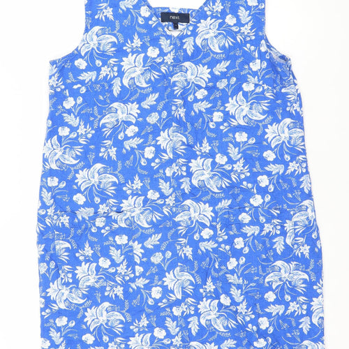 Next Women’s Blue Floral Linen Blend Shift Dress Size 14 Sleeveless