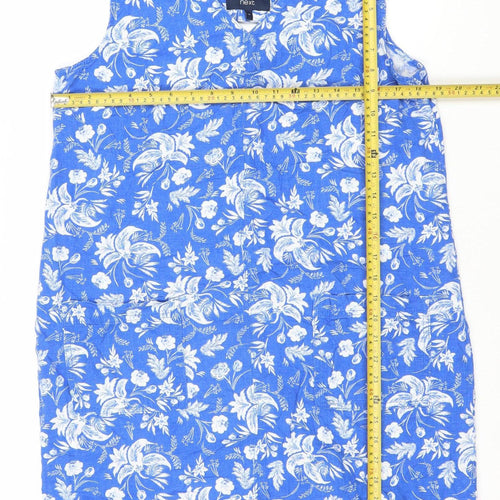 Next Women’s Blue Floral Linen Blend Shift Dress Size 14 Sleeveless