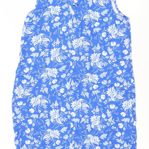 Next Women’s Blue Floral Linen Blend Shift Dress Size 14 Sleeveless