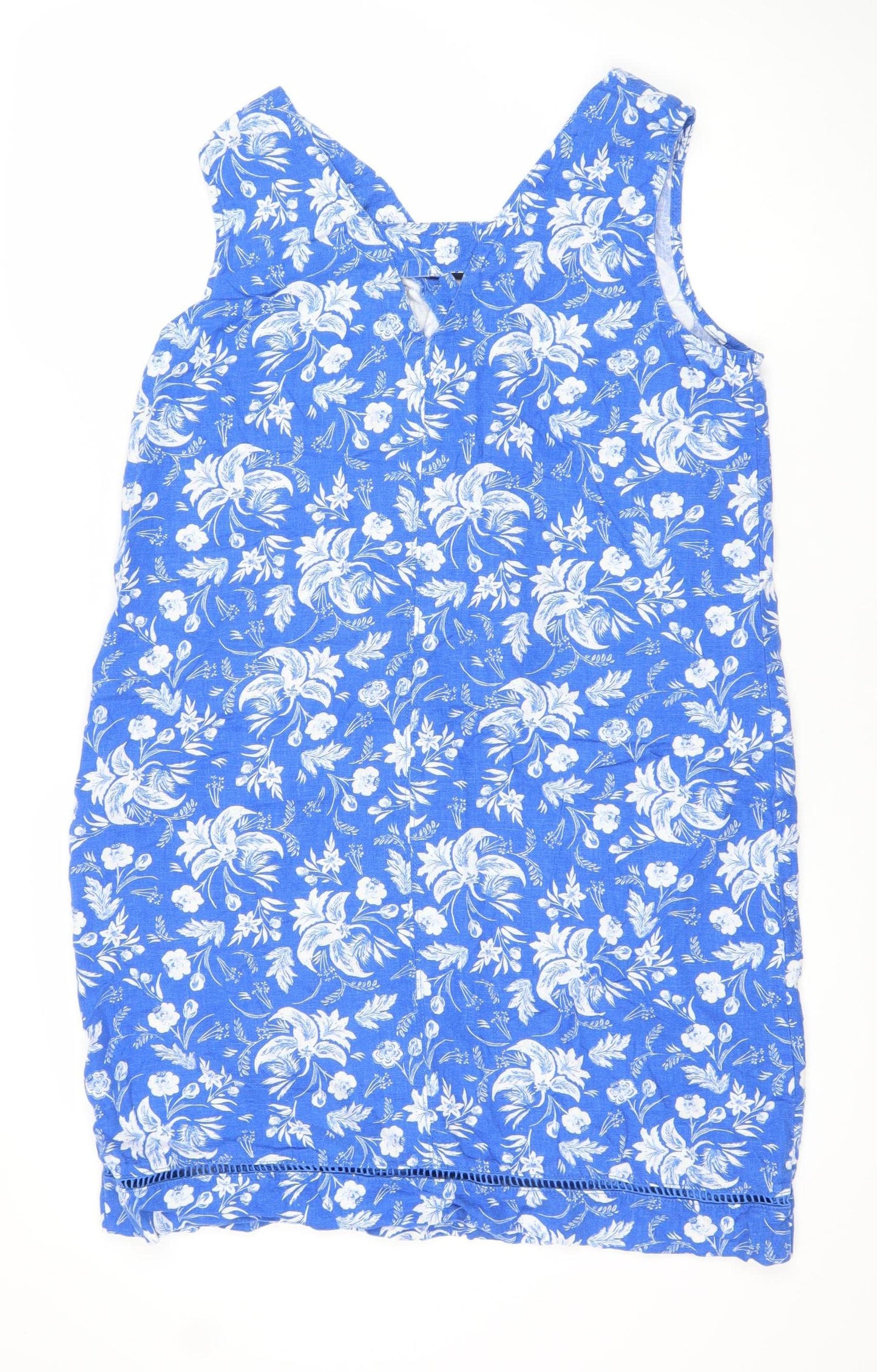 Next Women’s Blue Floral Linen Blend Shift Dress Size 14 Sleeveless
