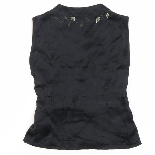 United Colors of Benetton Womens Black Silk Embroidered Wrap Blouse S
