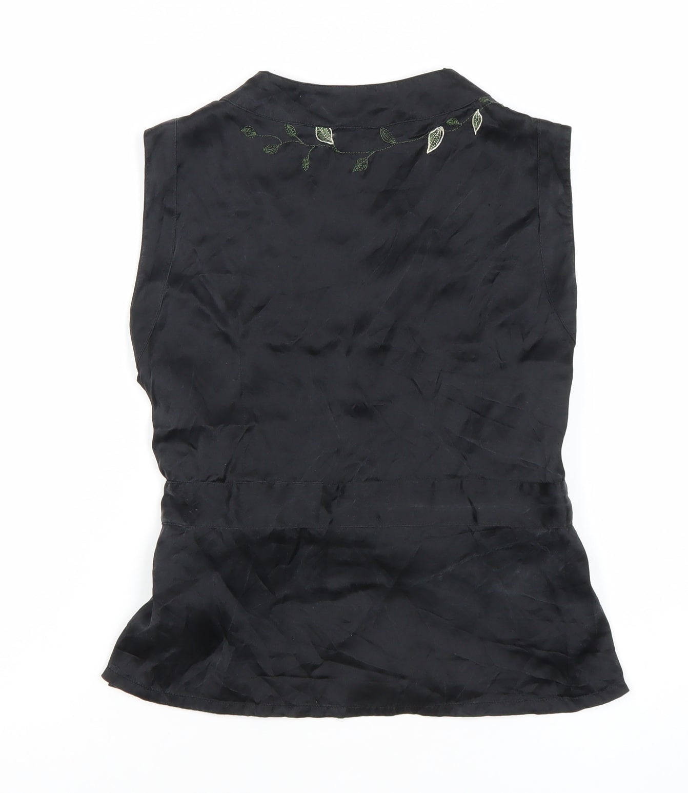 United Colors of Benetton Womens Black Silk Embroidered Wrap Blouse S