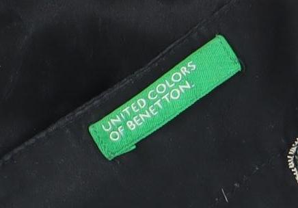 United Colors of Benetton Womens Black Silk Embroidered Wrap Blouse S