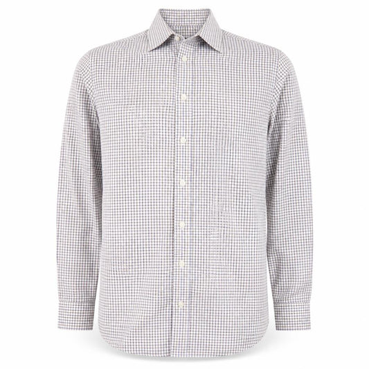 Front view of John Lewis men’s multicoloured check classic fit shirt 39cm