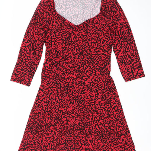 Dorothy Perkins Women Red Animal Print Bodycon Dress Size 12 Long Sleeve