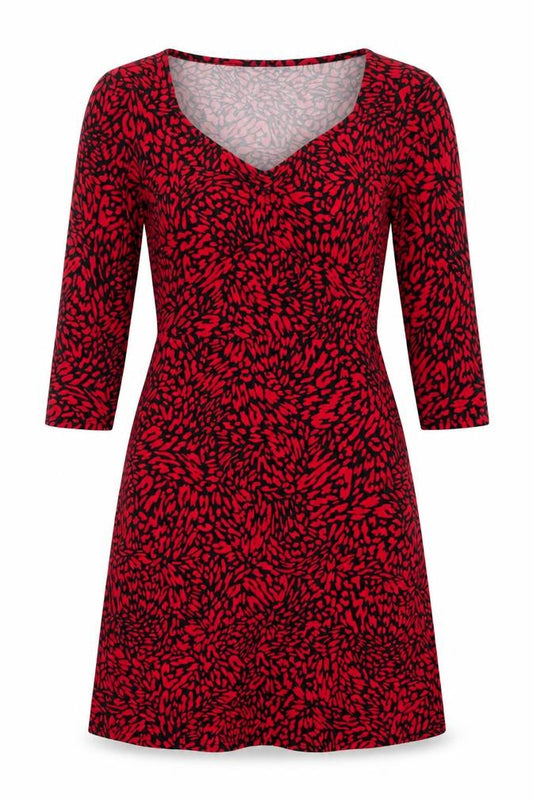 Front view of Dorothy Perkins Women Red Animal Print Bodycon Dress, size 12, Long Sleeve