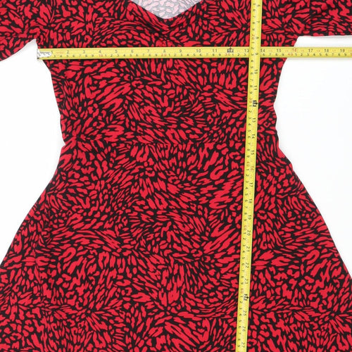 Dorothy Perkins Women Red Animal Print Bodycon Dress Size 12 Long Sleeve