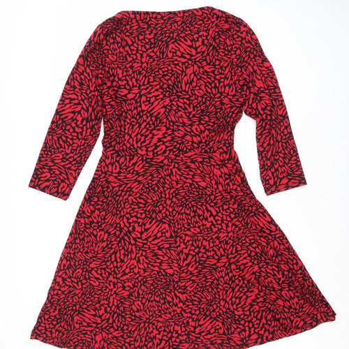 Dorothy Perkins Women Red Animal Print Bodycon Dress Size 12 Long Sleeve