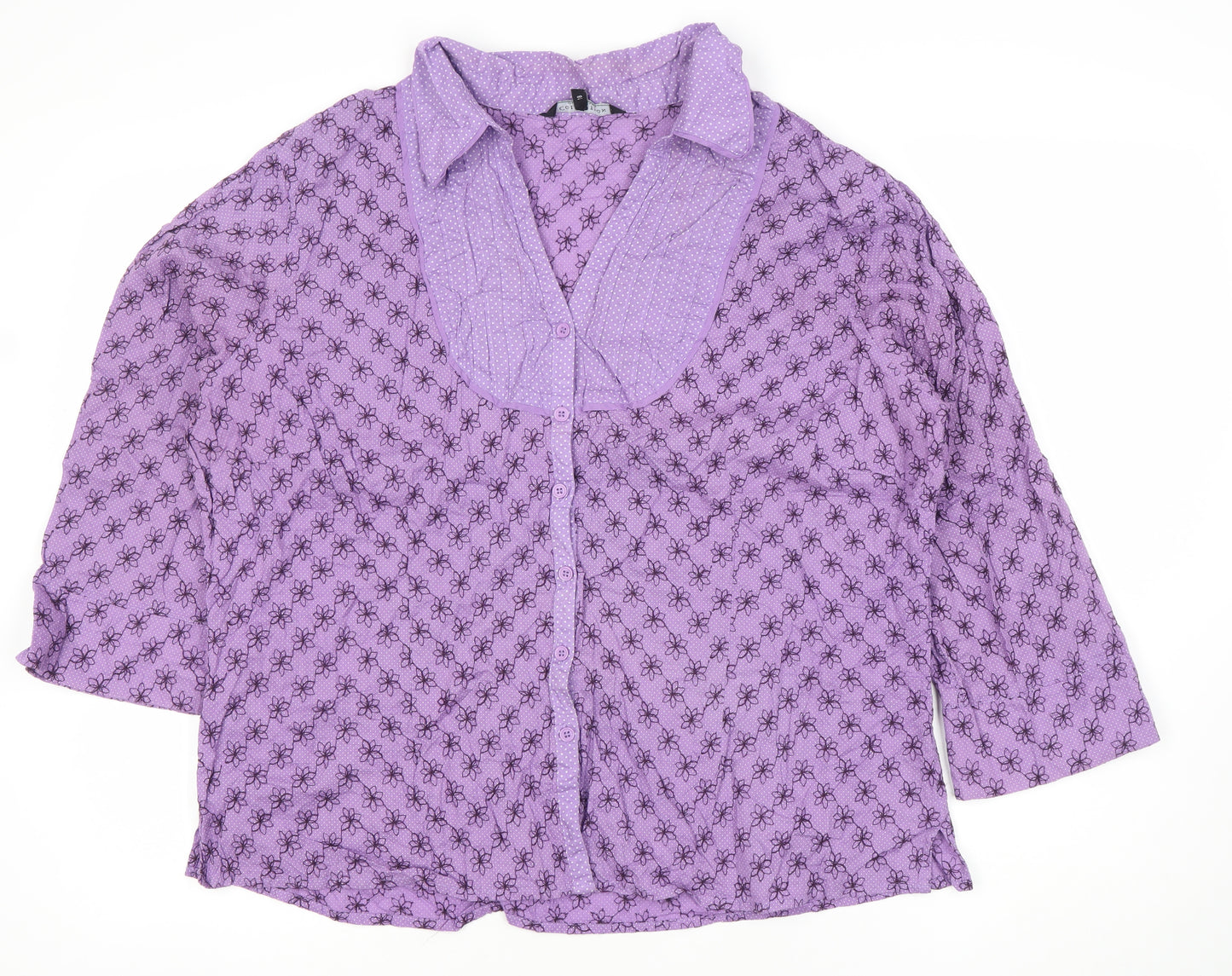 Debenhams Women’s Purple Floral Button-Up Blouse Size 18 Cotton