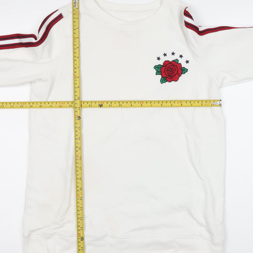 Hollister Men's White Sweatshirt S Pullover Crew Neck Rose Embroidered