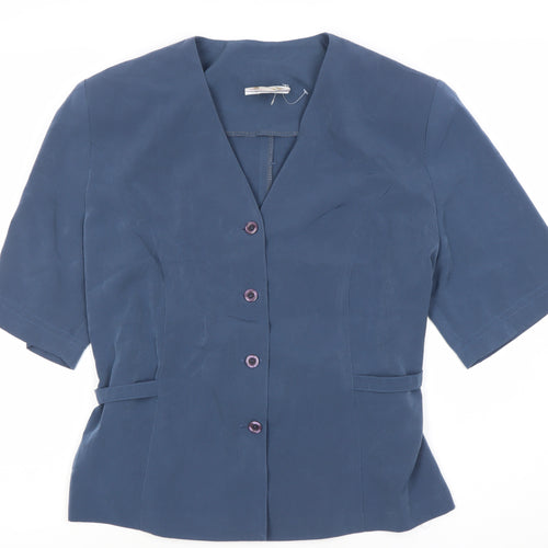 Riddella Womens Blue Polyester Blouse Size 14 V-Neck Button Up