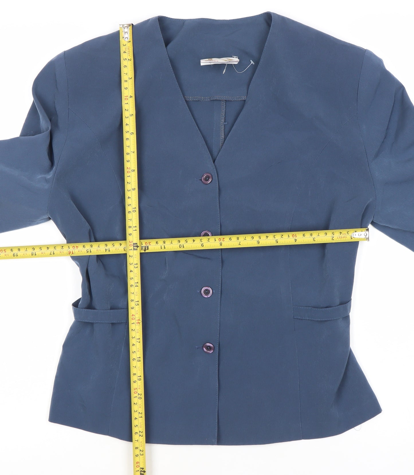 Riddella Womens Blue Polyester Blouse Size 14 V-Neck Button Up
