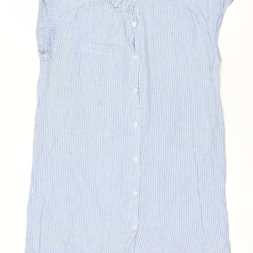 Look Women’s Blue Striped Shirt Dress Size 12 Cotton Casual