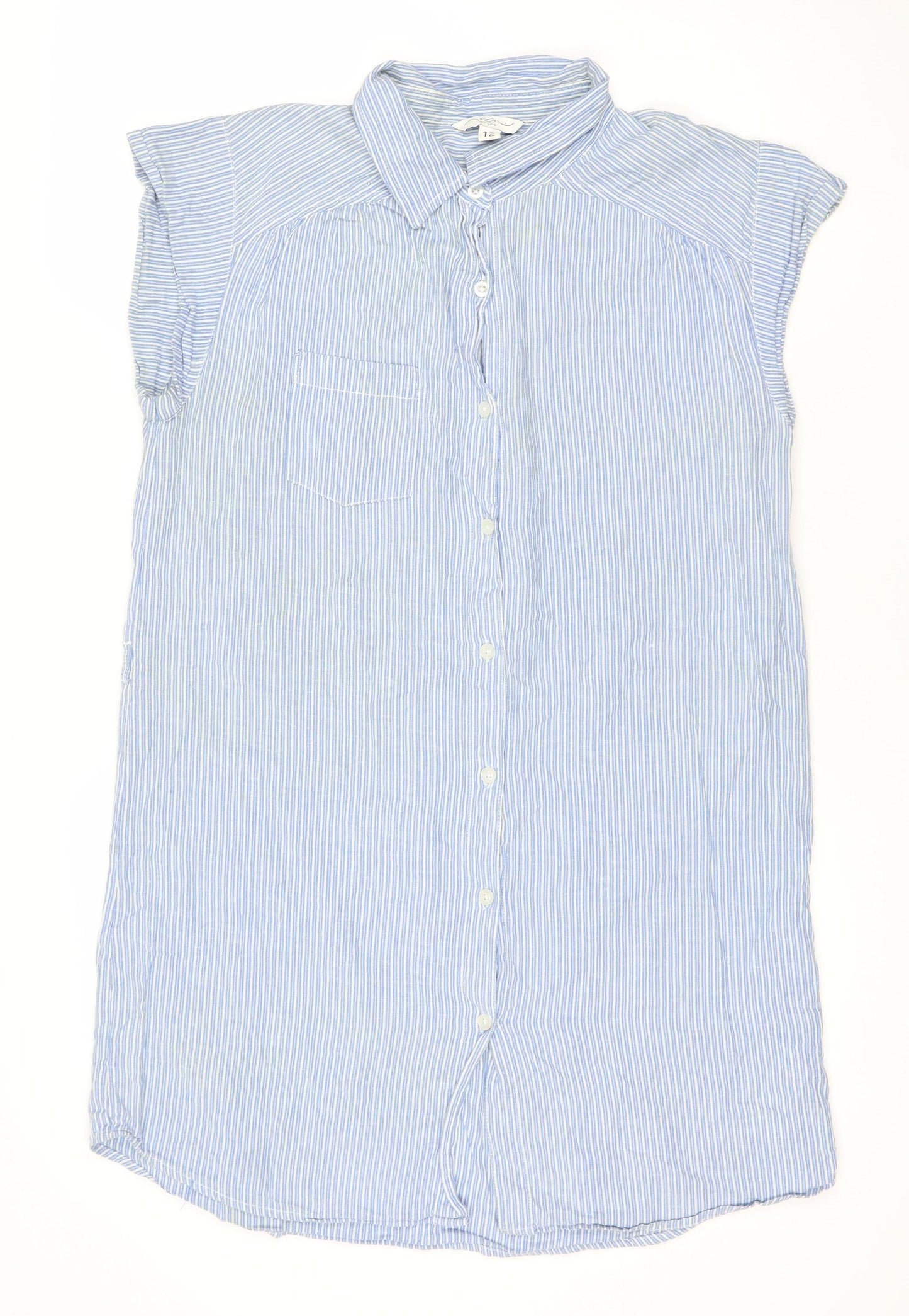 Look Women’s Blue Striped Shirt Dress Size 12 Cotton Casual