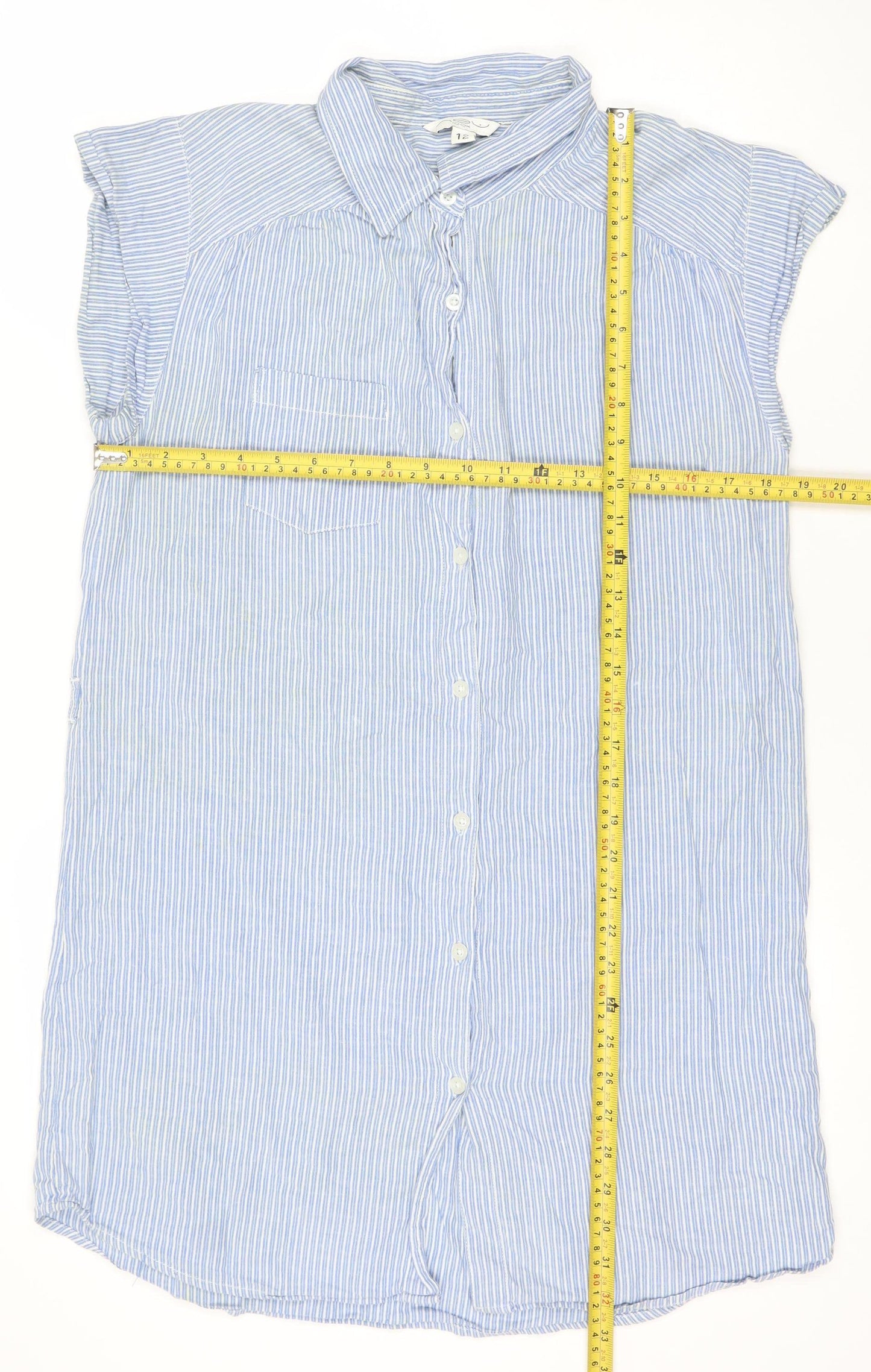 Look Women’s Blue Striped Shirt Dress Size 12 Cotton Casual