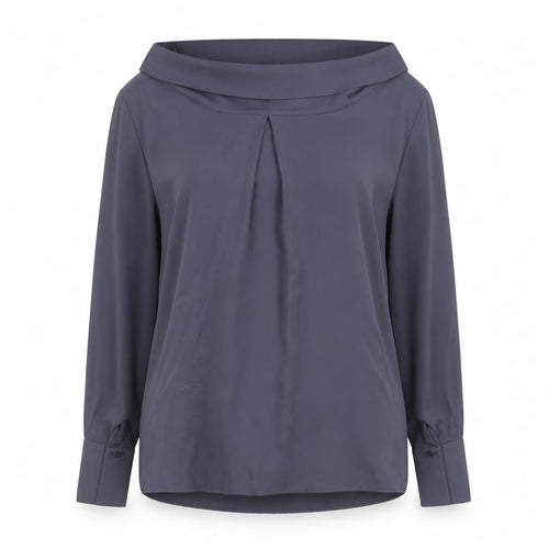 Jaeger Women’s Grey High Neck Long Sleeve Viscose Blouse Size 14