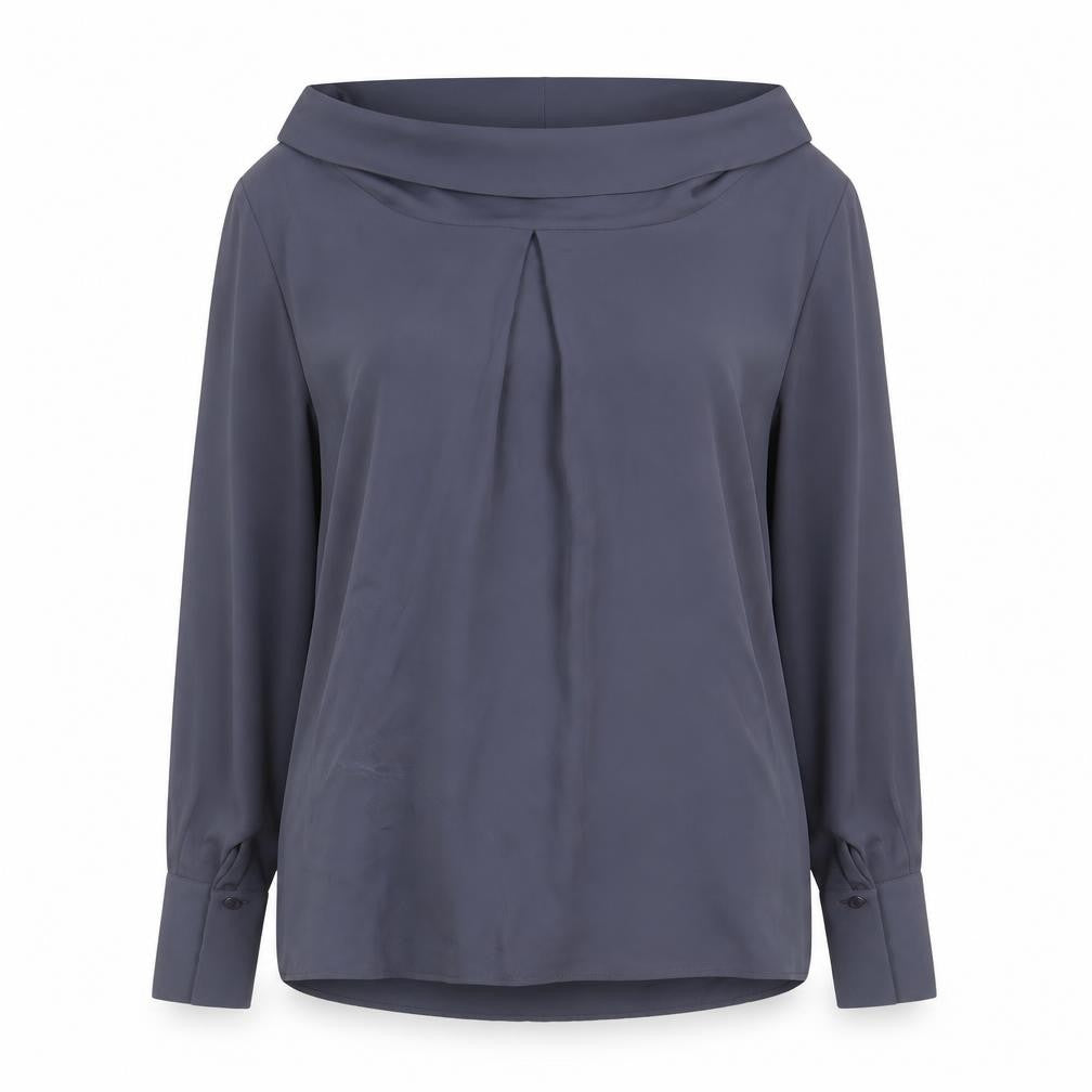 Jaeger Women’s Grey High Neck Long Sleeve Viscose Blouse Size 14