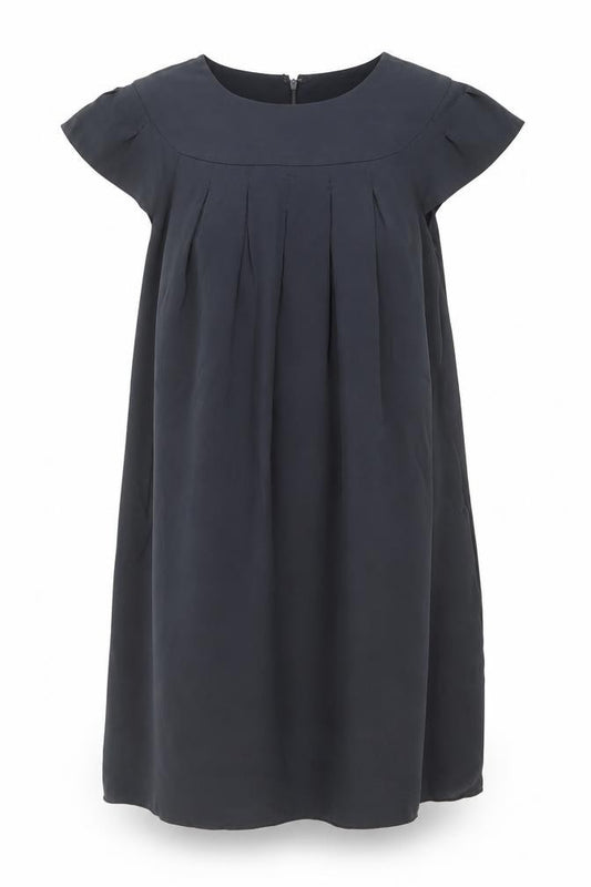 Front view of Banana Republic Women Black, size 10, Shift Pleated Knee Dress