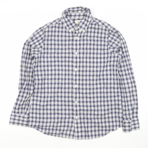 Lands' End Boys Blue Checked Cotton Long Sleeve Button-Down Shirt 12-14Y