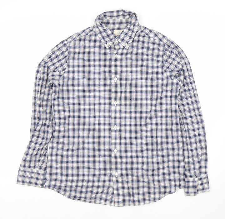 Lands' End Boys Blue Checked Cotton Long Sleeve Button-Down Shirt 12-14Y