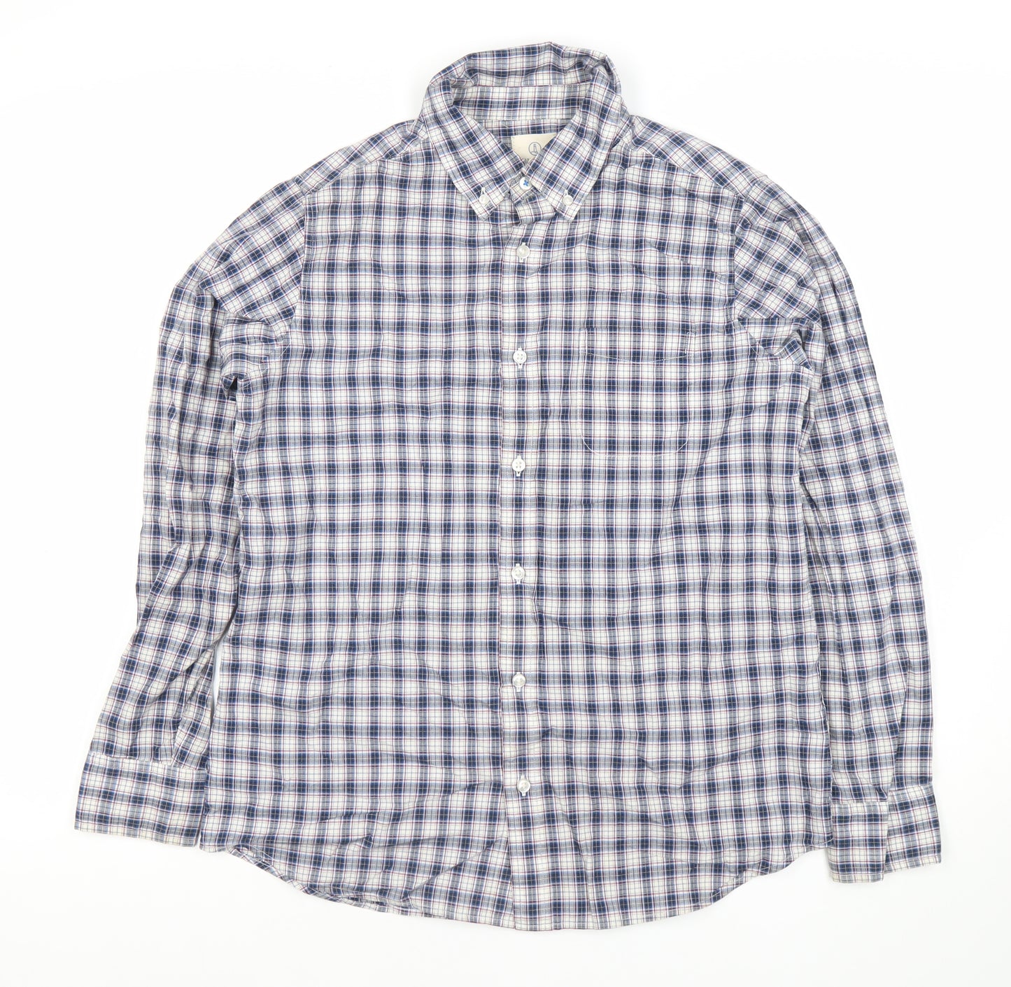 Lands' End Boys Blue Checked Cotton Long Sleeve Button-Down Shirt 12-14Y