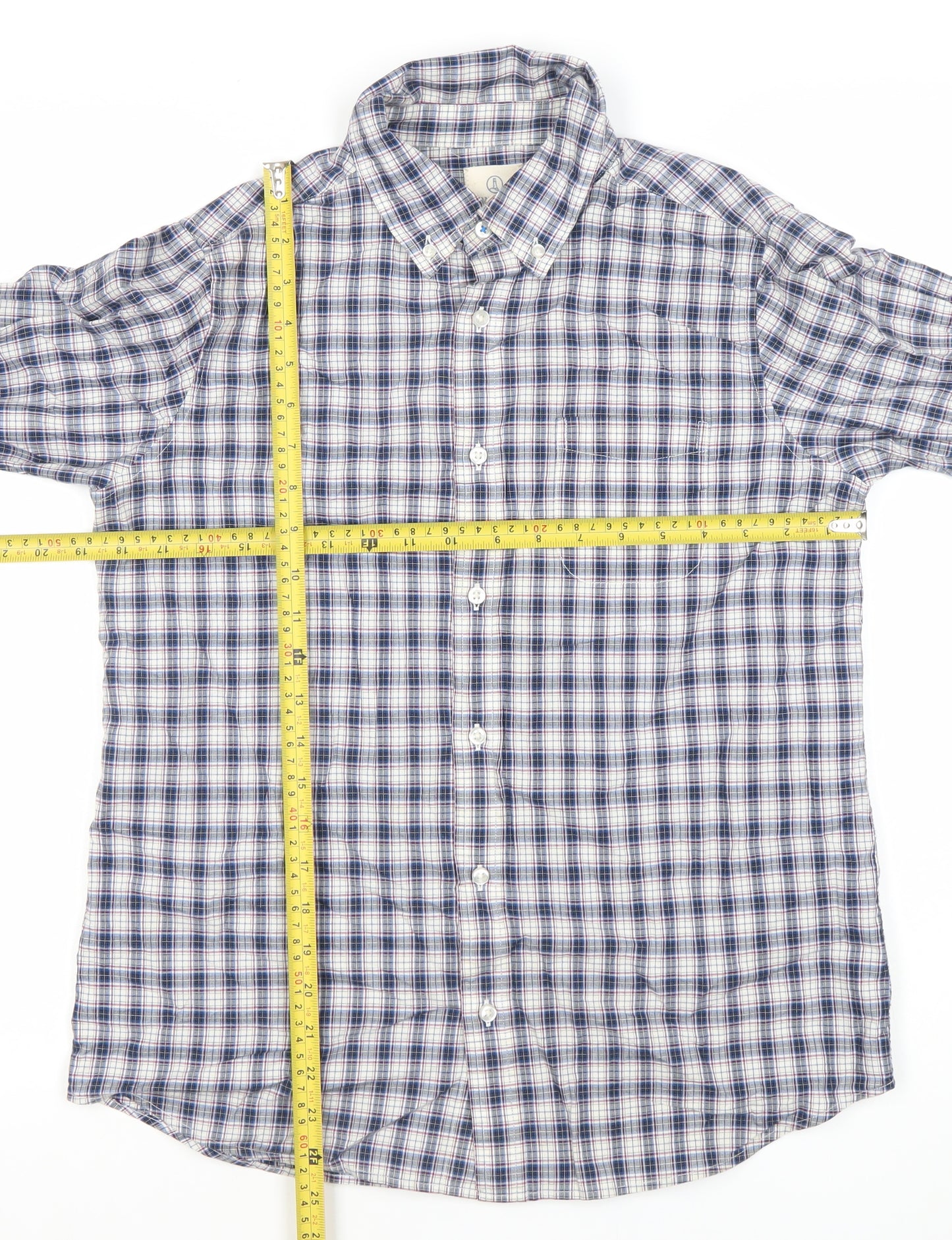 Lands' End Boys Blue Checked Cotton Long Sleeve Button-Down Shirt 12-14Y